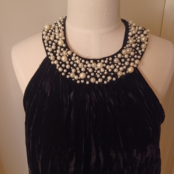 SUNNY LEIGH Crushed velvet tank top with pearl-accented collar, women’s sz XL - Picture 2 of 6